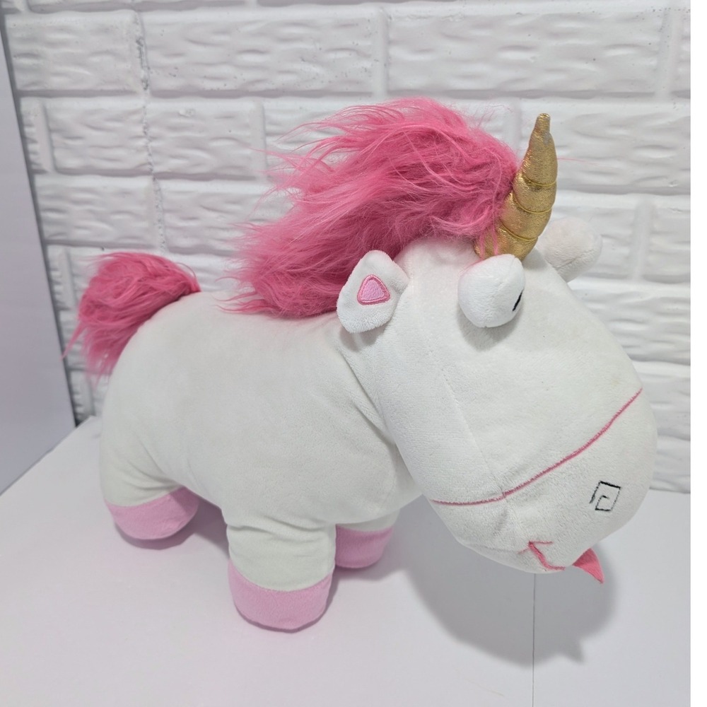 Despicable Me Fluffy Unicorn Plush Agnes Stuffed Animal White Pink Gold Horn
